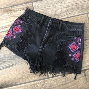 Hollister black distressed jean shorts